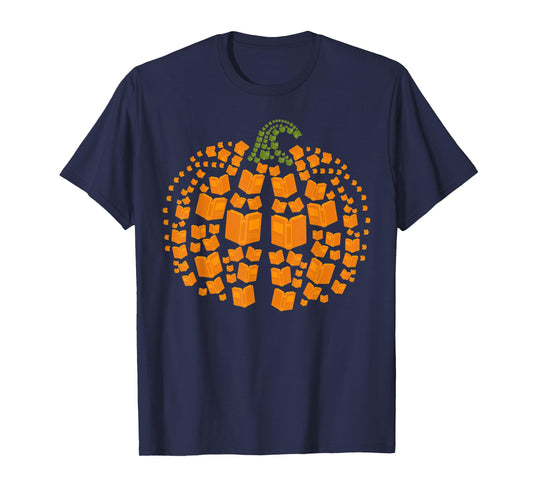 Vintage Book Pumpkin Autumn Fall Librarians Bookworm Teacher T-Shirt