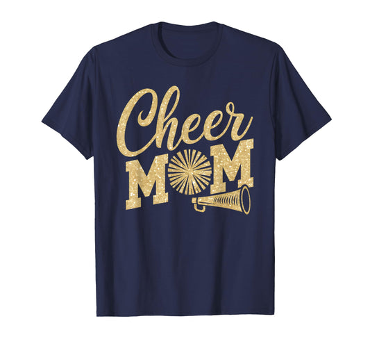 Cheer Mom Biggest Fan Cheerleader Black Yellow Gold Pom Pom T-Shirt