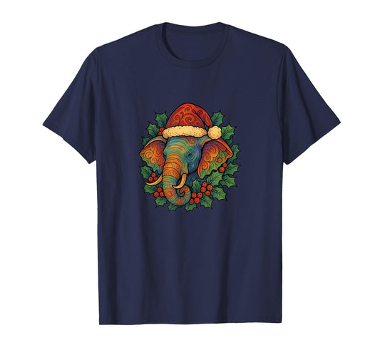 Elephant Wearing a Santa Hat Christmas Safari Holiday T-Shirt