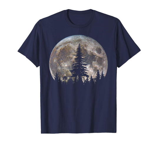 Retro Full Moon Vintage Forest Nature Minimalist Pine Tree T-Shirt