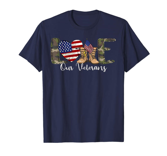 Love Our Veterans Day Proud Military American Flag T-Shirt