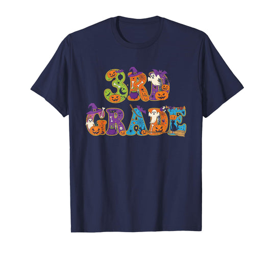 3rd Grade Pumpkin Ghost Skeleton Halloween Kids Mens Womens T-Shirt