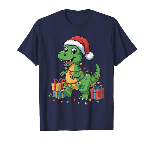 Dinosaur Santa Hat Animals Lovers Ugly Christmas Pajamas T-Shirt