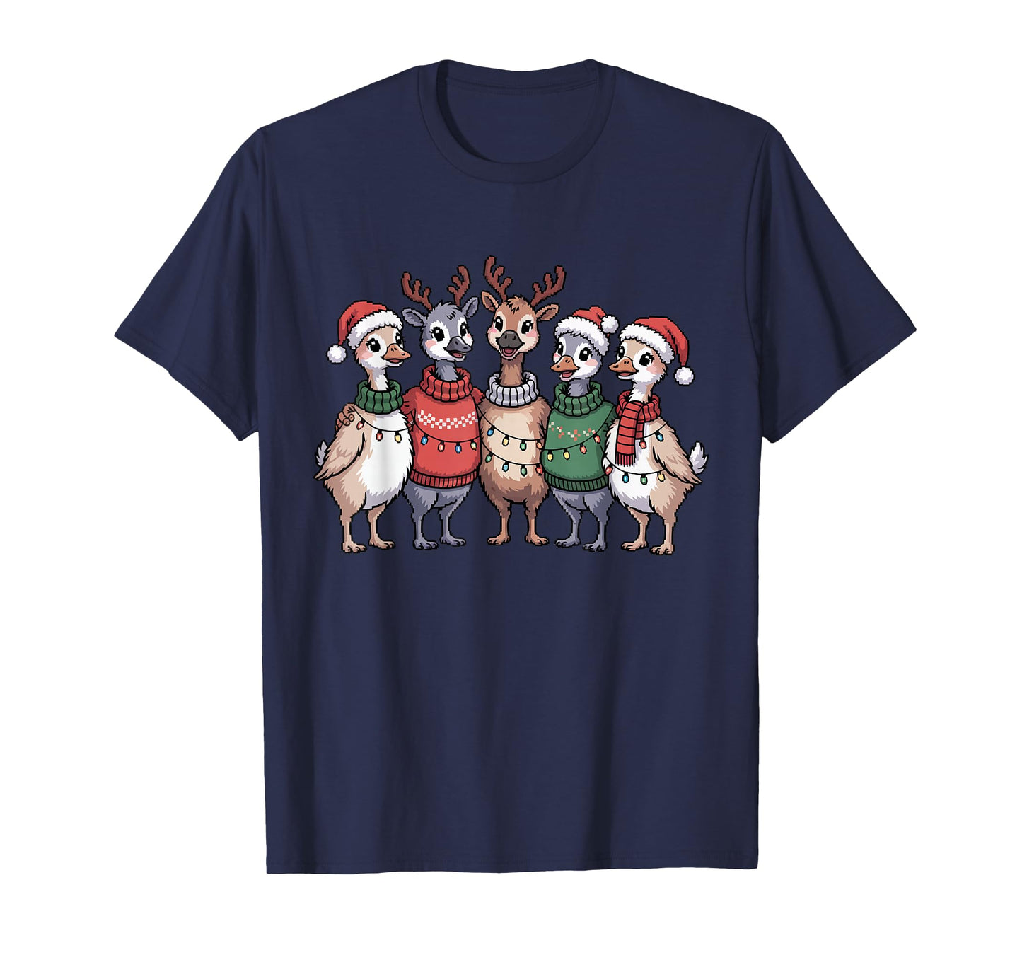 Christmas Lights Goose Santa Funny Xmas Ducks for Men Women T-Shirt