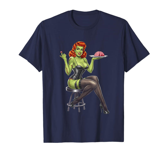 Retro Zombie Pin Up Girl Burlesque Vintage Horror Halloween T-Shirt