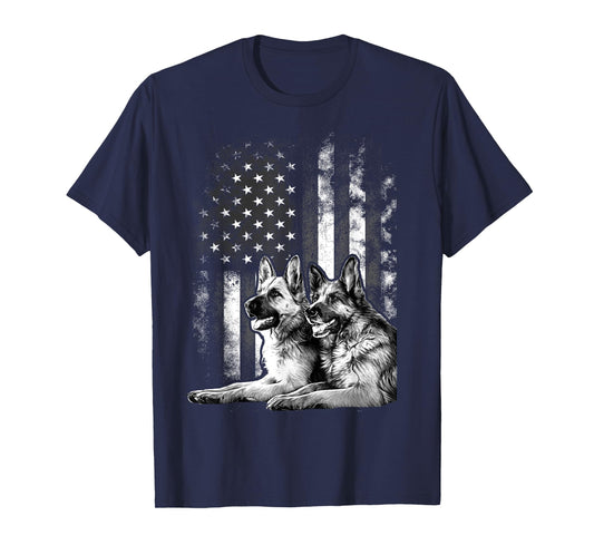 Vintage Patriotic German Shepherd American Flag 4th Of July T-Shirt