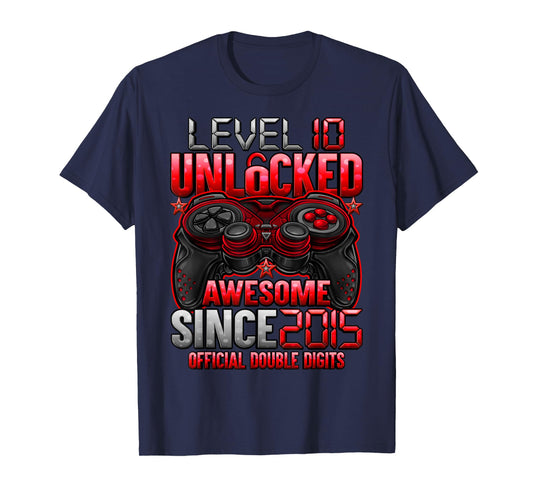Official Double Digits Level 10 Unlocked 10th Birthday Boy T-Shirt