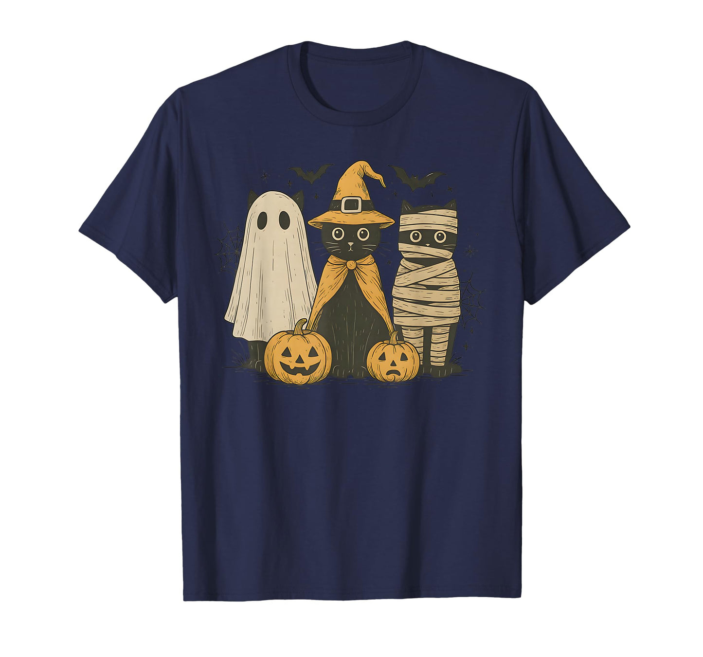 Black Cat Witch Ghost Scary Halloween Pumpkin Men Kids Gifts T-Shirt