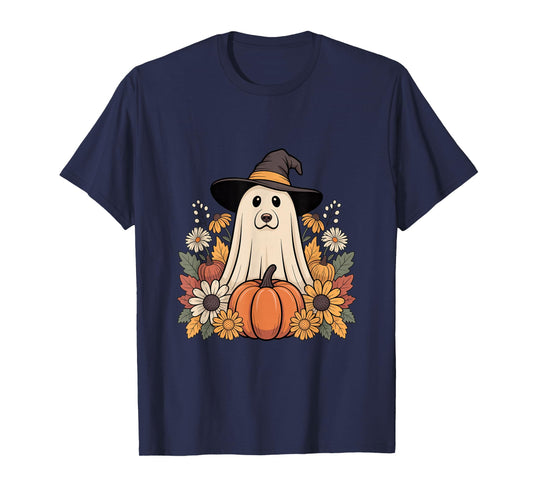 Dog Ghost with Witch Hat and Pumpkins T-Shirt