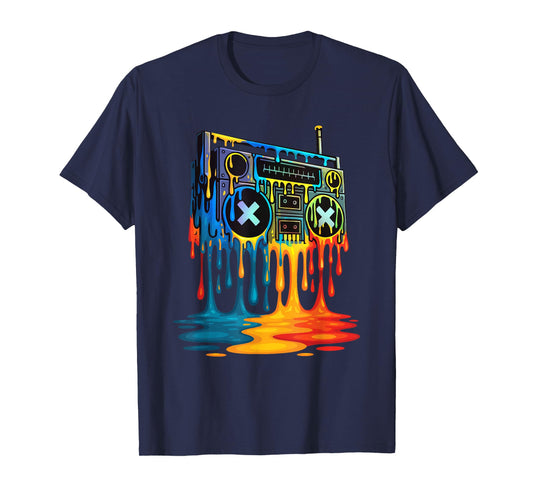 Dripping Paint Boombox - 80s 90s Old School Hip Hop T-Shirt