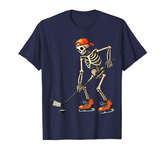 Skeleton Ice Hockey Halloween Costume Men Boys Kids Tee T-Shirt
