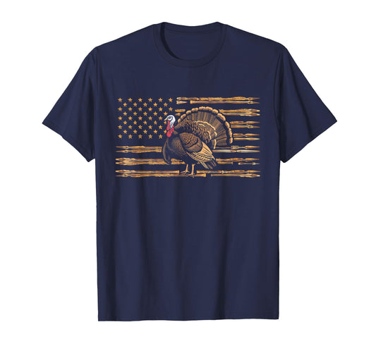 Turkey Hunting Graphic American Flag Tree Camouflage T-Shirt