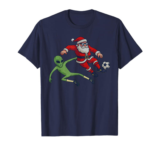 Santa Alien Playing Soccer Christmas Funny Xmas Holiday T-Shirt