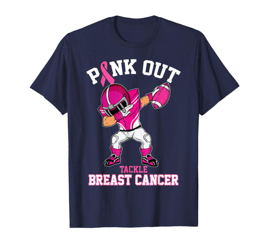 Pink Out Tackle Breast Cancer Awareness Dabbing Football T-Shirt