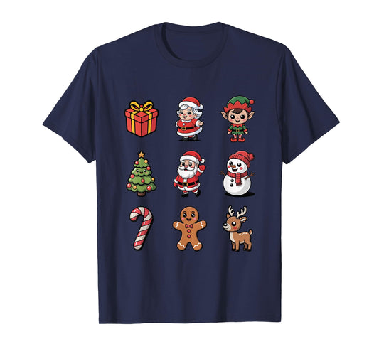 Cute Santa Claus Reindeer Tree Candy Cane T-Shirt