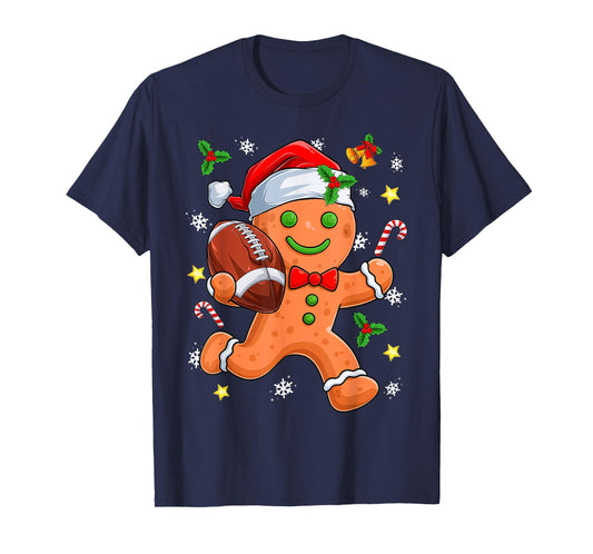 Gingerbread Cookie Playing Football Merry Christmas Boys Men T-Shirt