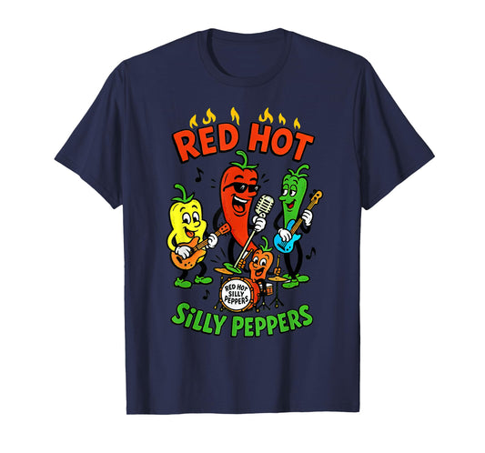 Red Hot Silly Peppers Vintage Cartoon | Funny Veggie Band T-Shirt