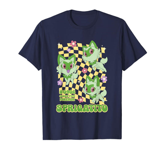 Pokémon Sprigatito #0906 Grass Type Pokemon Retro Chest Logo T-Shirt