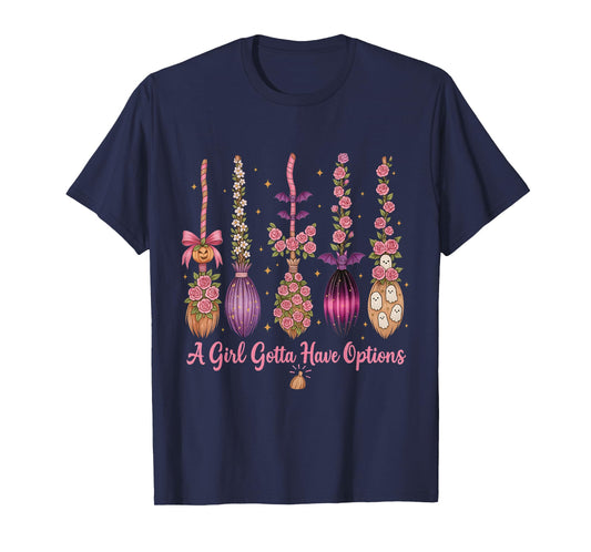 Cute Witch Broom Variety Halloween Floral Funny Graphic T-Shirt