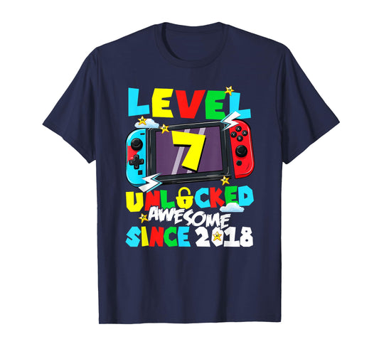 Level 7 Unlocked Awesome Since 2018 7th Birthday Video Gamer T-Shirt