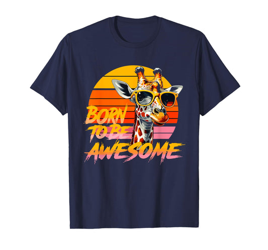 Born To Be Awesome Giraffe Shirt | Vintage Sunset Giraffe T-Shirt