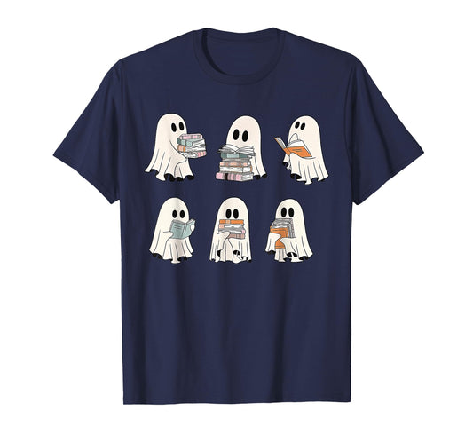 Retro Ghost Reading Books, Halloween bookish ghost bookworm T-Shirt