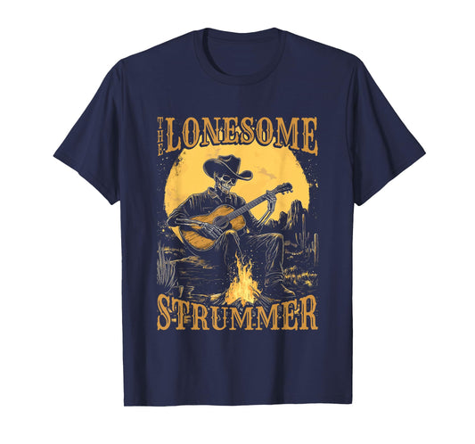 The Lonesome Strummer Acoustic Guitar Playing Skeleton T-Shirt