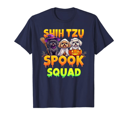 Cute Shih Tzu Halloween Costume Pumpkin Ghost Witch Squad T-Shirt