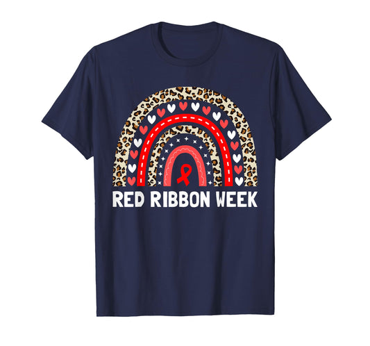 Red Ribbon Week Rainbow Men Women Kids Red Ribbon T-Shirt