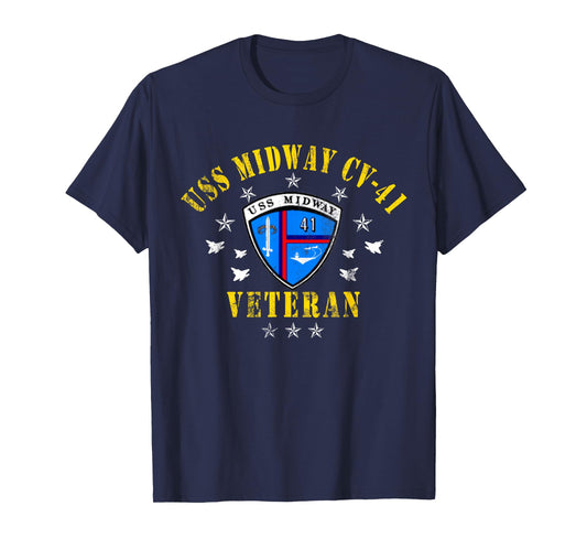 USS Midway CV 41 Aircraft Carrier Veteran USA Flag Vintage T-Shirt