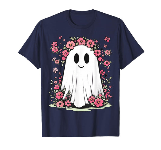 Floral Ghost Halloween Girls Cute Spooky Halloween Ghost T-Shirt