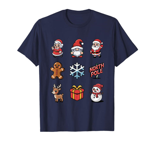 Cute Santa Claus Reindeer Gnome Christmas Characters T-Shirt