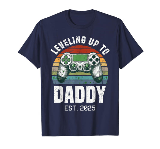 Funny New Dad Leveling Up To Daddy Est 2025 Expecting Parent T-Shirt