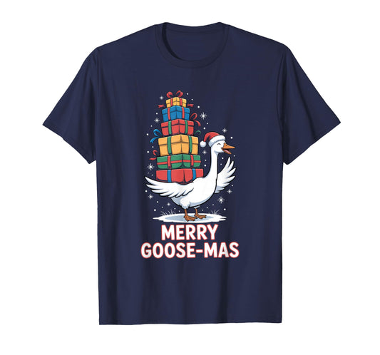 Merry Goose-mas with Xmas Presents Funny Christmas Goose T-Shirt