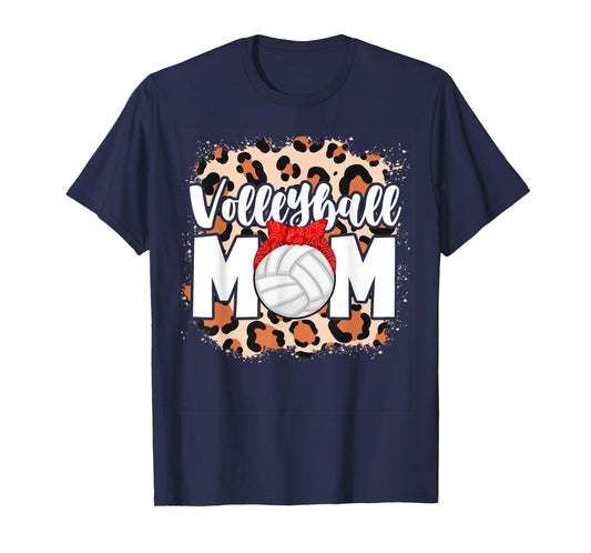 Volleyball Mom Leopard Messy Bun Game Day Funny Mothers Day T-Shirt