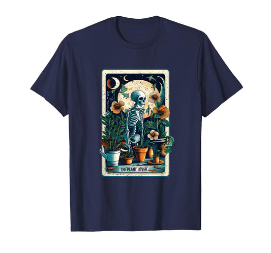 Plant Lover Gardener Tarot Card Halloween Skeleton Moon T-Shirt