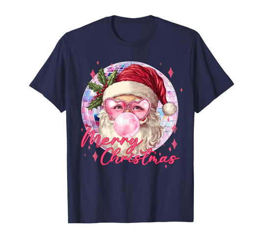 Disco Christmas Retro Groovy Santa Claus Merry Bright Women T-Shirt