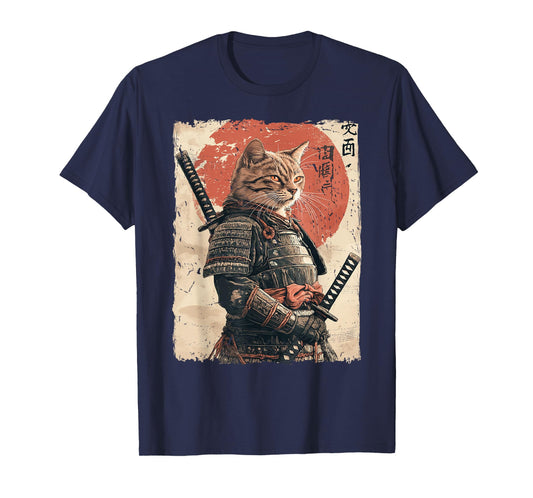Samurai Cat Warrior Japanese Ukiyo-e Artwork Cat Samurai T-Shirt for Men Women Girls Kids