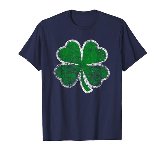 Four Leaf Clover Vintage Heavy Distressed Saint Patrick Day T-Shirt