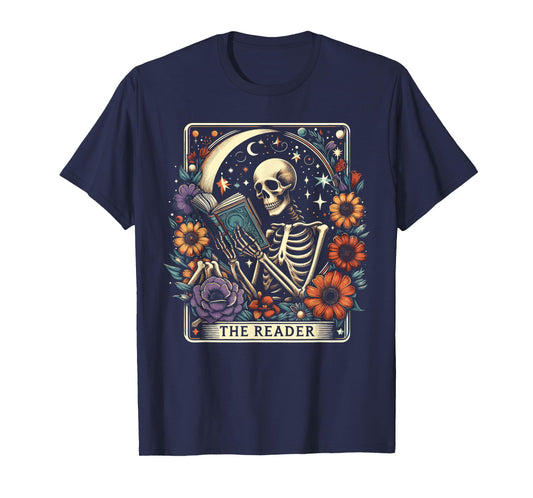 The Reader Tarot Card Skeleton Reading Book Bookworm Bookish T-Shirt