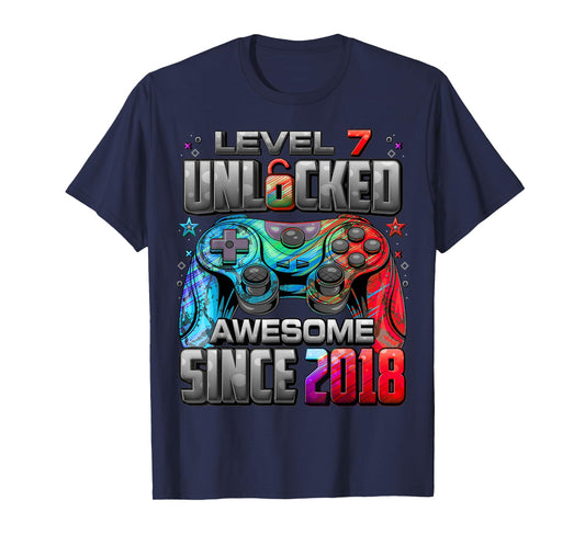 Level 7 Unlocked Awesome Since 2018 7th Birthday Gaming T-Shirt