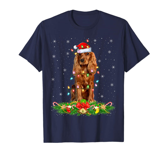 Cocker Spaniel Dog Christmas Lights Funny Santa Hat Xmas T-Shirt