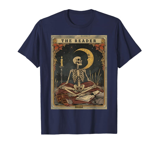 Books Lover Book Novels Reading Halloween Costumes Cottagecore Skeleton Aesthetic Tarot Card The Reader Graphic T-Shirt
