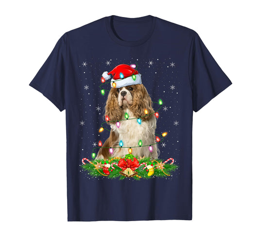 Cavalier King Charles Spaniel Dog Christmas Lights Xmas T-Shirt