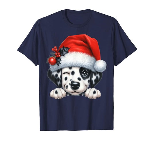 Dalmatian Dog Christmas Santa Hat Dog Mom Dad T-Shirt