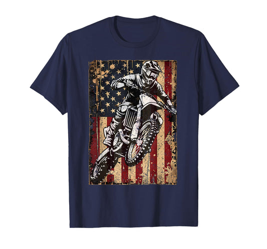Dirt Bike USA Flag Vintage Motocross Riders Freestyle T-Shirt