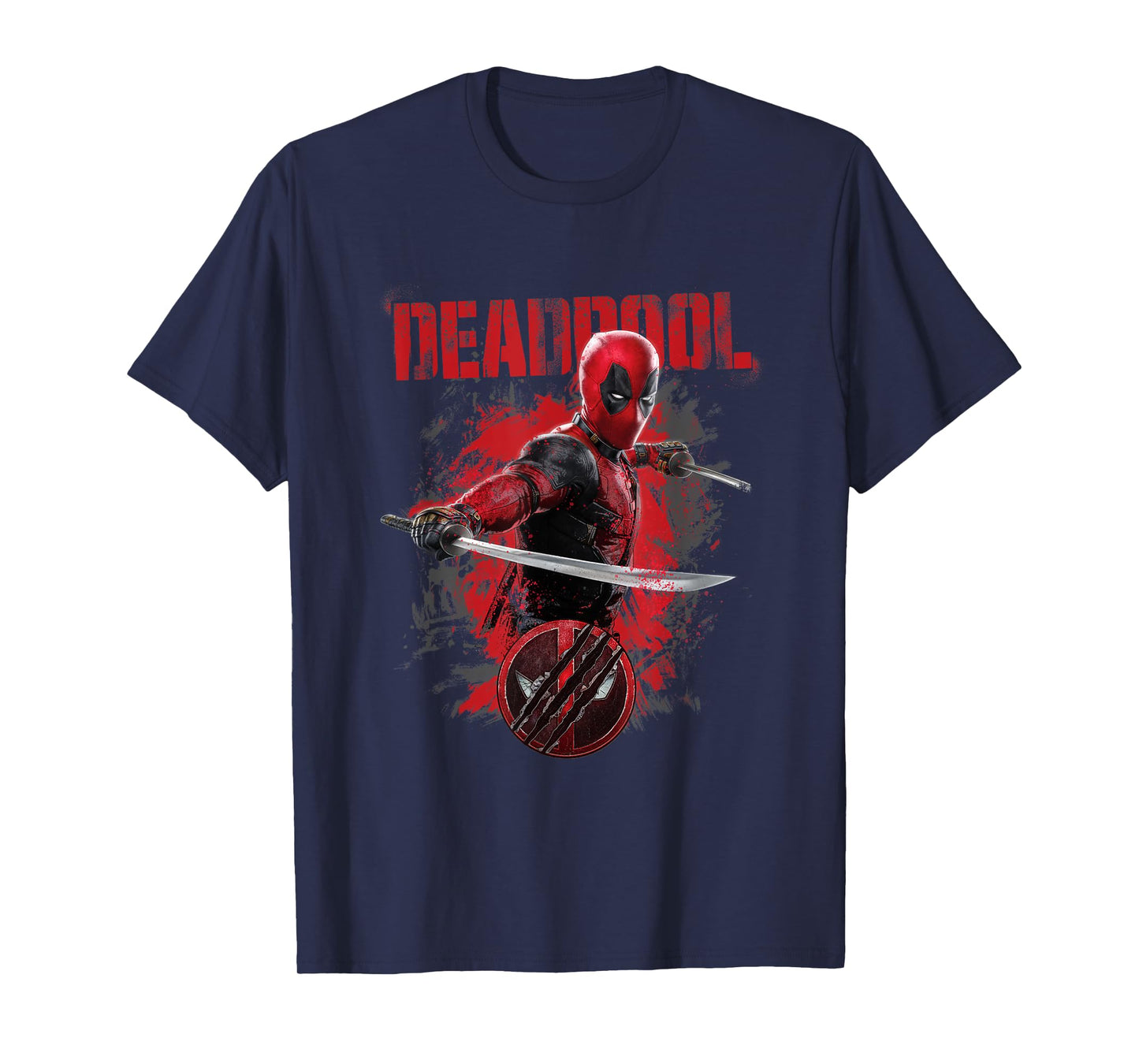 Marvel Deadpool & Wolverine Distressed Red Stamp Hero Logo T-Shirt