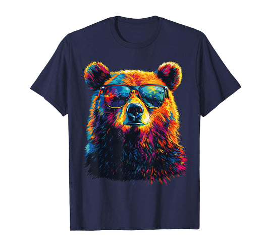 Bear Wearing Sunglasses Wildlife Graphic Colorful Bear T-Shirt