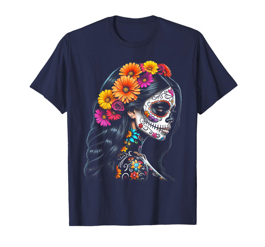 De Los Muertos La Catrina Day of the Dead Sugar Skull Women T-Shirt