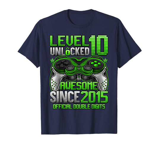 Official Double Digits Level 10 Unlocked 10th Birthday Boy T-Shirt